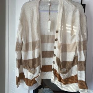 Striped Cream and Tan Button Up Cardigan Sweater!! NWT!